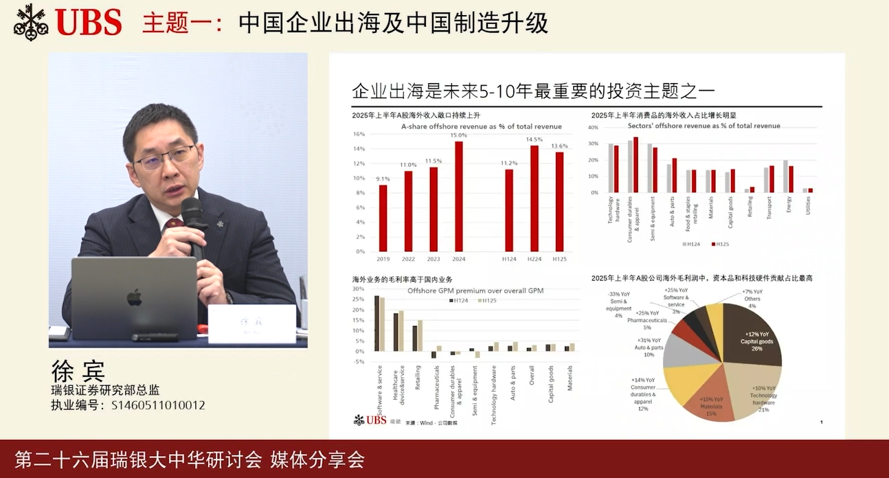瑞银徐宾：中国企业出海是未来5-10年最重要的投资主题之一